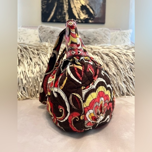 Issues VERA BRADLEY Morgan Shoulder Bag Handles Brown Orange Pink Floral Zipper - Picture 2 of 10